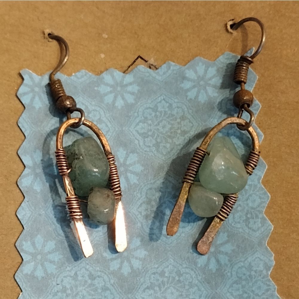 Green stone earrings beaded gift ooak handmade bridesmaid stocking stuffer gift